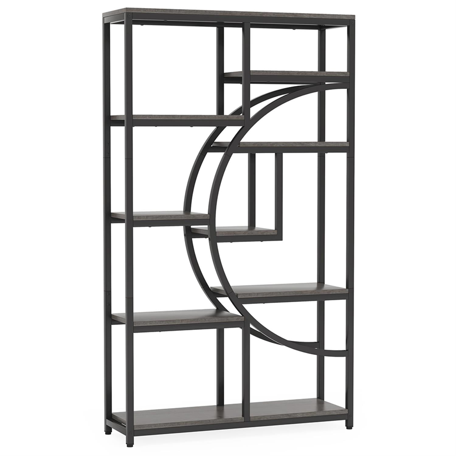 Demi Bonn 69" Freestanding Bookshelf with 9 Open Shelves, Wood and Metal Bookcase Storage Organizer, Display Standing Shelf Unit for Bedroom, Living Room, Gray