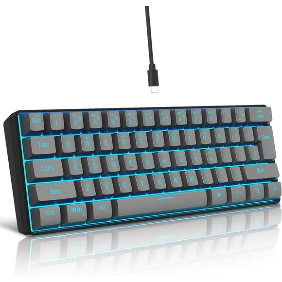 TEMOGU-60% Wired Gaming Keyboard, RGB Backlit Ultra-Compact 61 Keys 60 Percent Mini Gaming Keyboard for PC/Mac Gamer, Typist, Travel, Easy to Carry on Business Trip(Iron Grey)