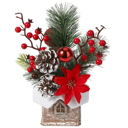 Ayieyill Artificial Mini Tabletop Christmas Tree Decorations with Christmas Ornaments, Small Christmas Tree for Home Party Thankgivings Christmas Decor Indoor Red
