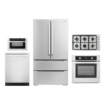 5 Piece Kitchen Package With 36  Gas Cooktop 24  Built-in Fully Integrated Dishwasher 24  Single Electric Wall Oven 24  Built-In Microwave Drawer & French Door Refrigerator