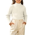 thumbnail image 2 of Girls' Mock Neck Ruffle Trim Ribbed Knit Top Long Sleeve Slim Fit Stretchy Warm Sweater for School Matching 0-12 Years Beige a 0-3 Years, 2 of 6