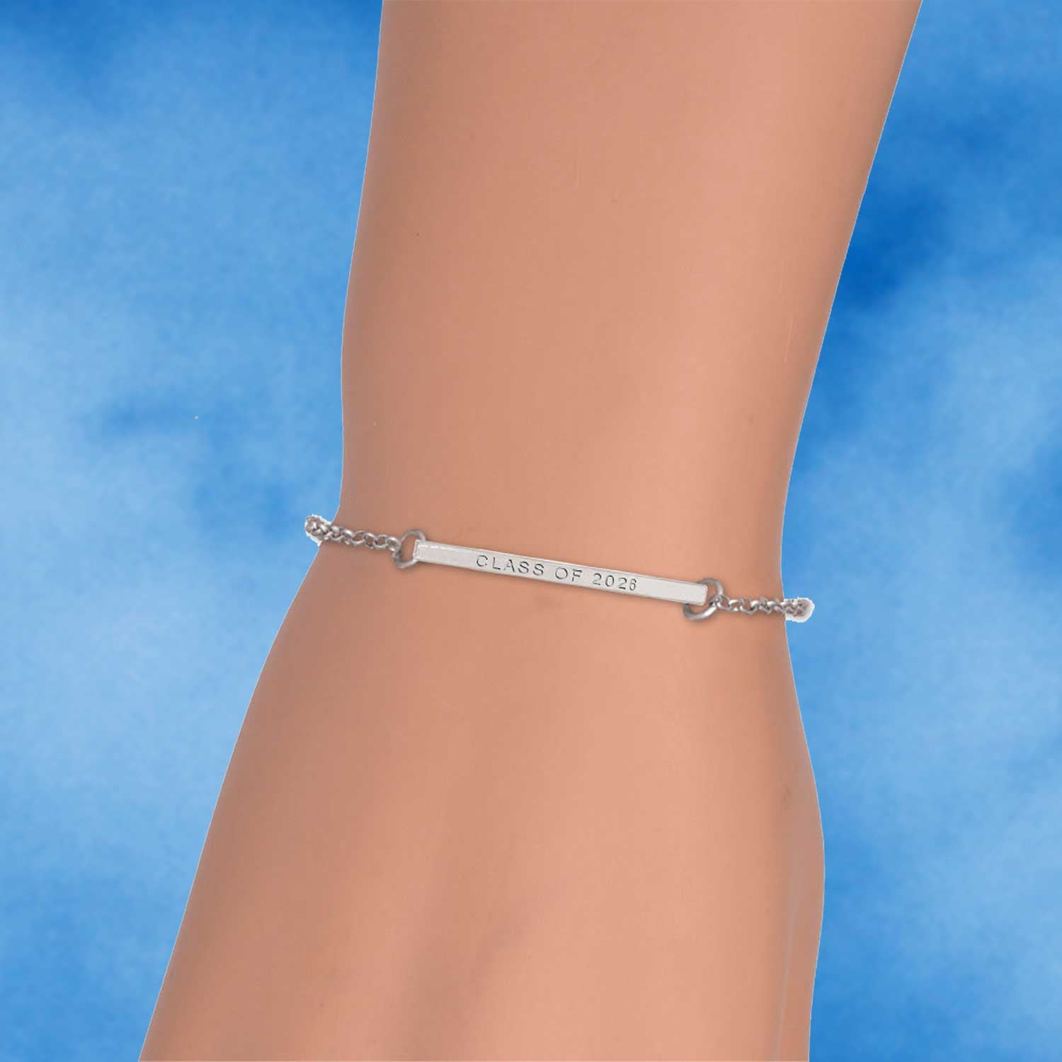 Delight Jewelry Silver-tone 3-D Red Christmas Stocking - Silvertone Class of 2026 Delicate Bar Bracelet, 8.5"