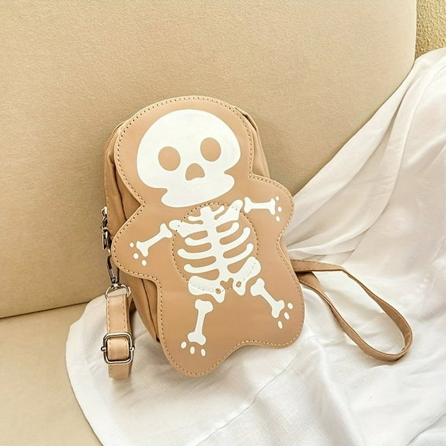 LHSHID Halloween Gothic Mini Crossbody Bag Y2K Skull Gingerbread For Man Design Waterproof Pu With Detachable Strap Zip Closure
