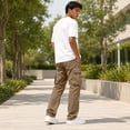 thumbnail image 5 of Men's Multi Pocket Work Pants Straight Leg Drawstring Waist Loose Fit Outdoor Hiking Breathable Cargo Trousers, M, 5 of 5