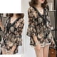 thumbnail image 2 of Top de manga con cuello en V suelto de gasa con estampado floral de talla grande para mujer (marrón) (XXL) Ndcxsfigh Para estrenar, 2 of 8