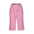 thumbnail image 5 of Women's Plus Size Imitation Linen Knee‑Length Shorts, Drawstring Elastic Waist Utility Pockets, Loose Sport Shorts for Beach Workout Daily | TruHer,Hot Pink L, 5 of 8