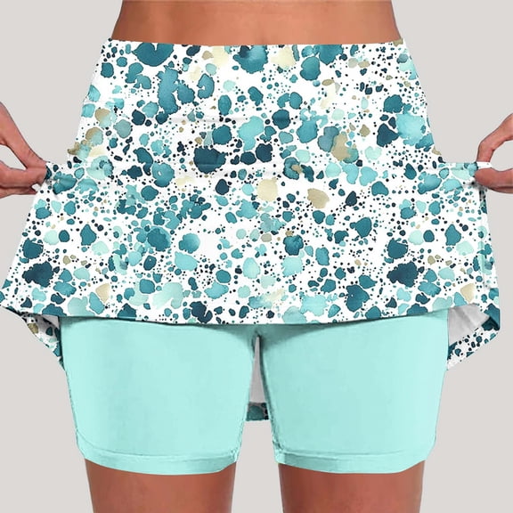 DailyTrove Women Teal Abstract Print Skort Casual Summer Athletic Tennis Skirt
