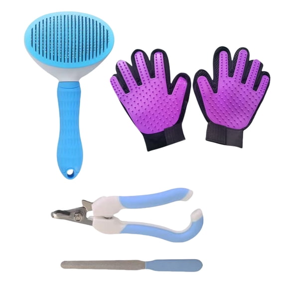 Upgrade Pet Hair Remover Glove - 1 Brushes and 1 nail clippers - Deshedding Glove Perfect for Dogs & Cats with Long & Short Fur - 2 Pack , Purple