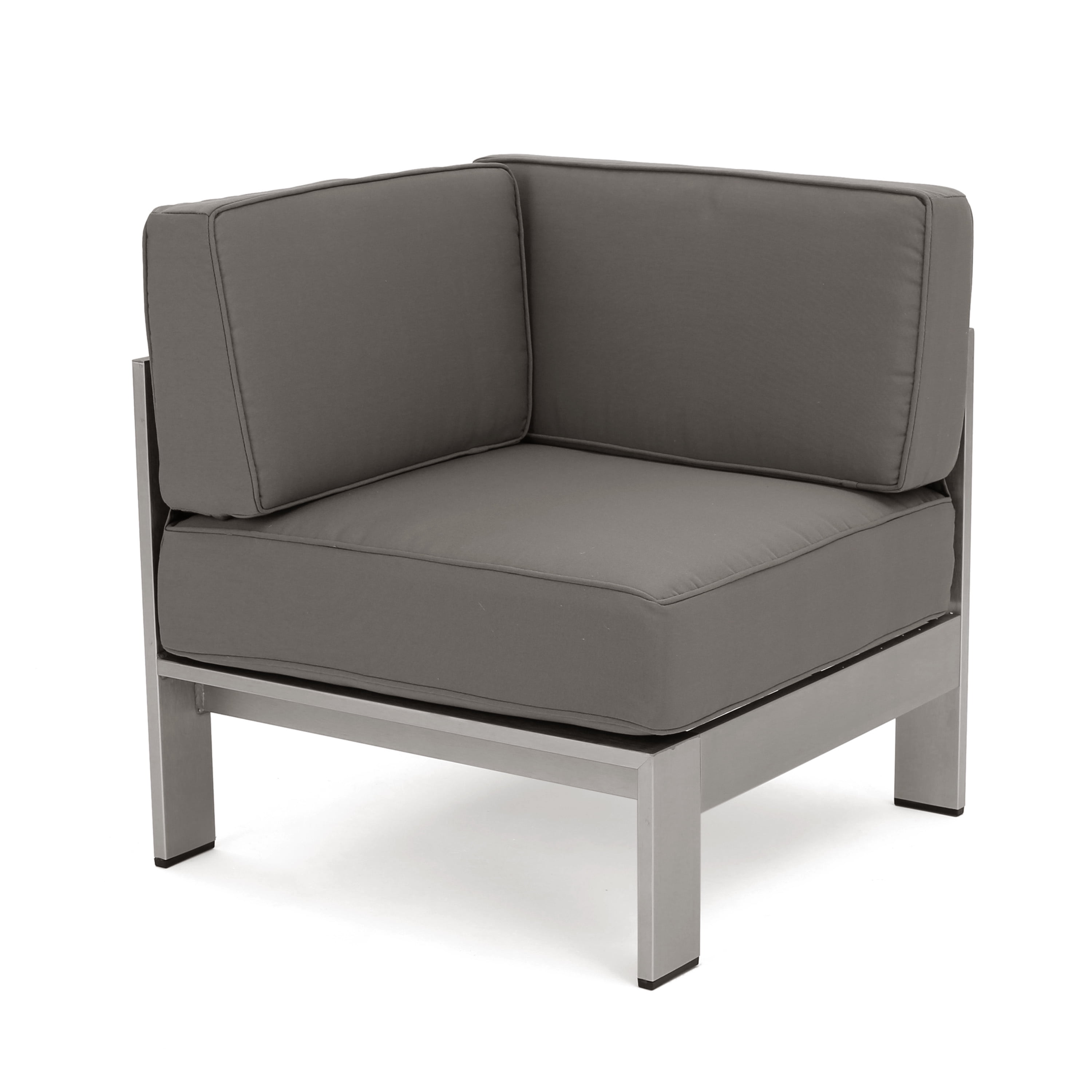 Outdoor V Shaped Sofa Set with Fire Table, Khaki, Light Gray