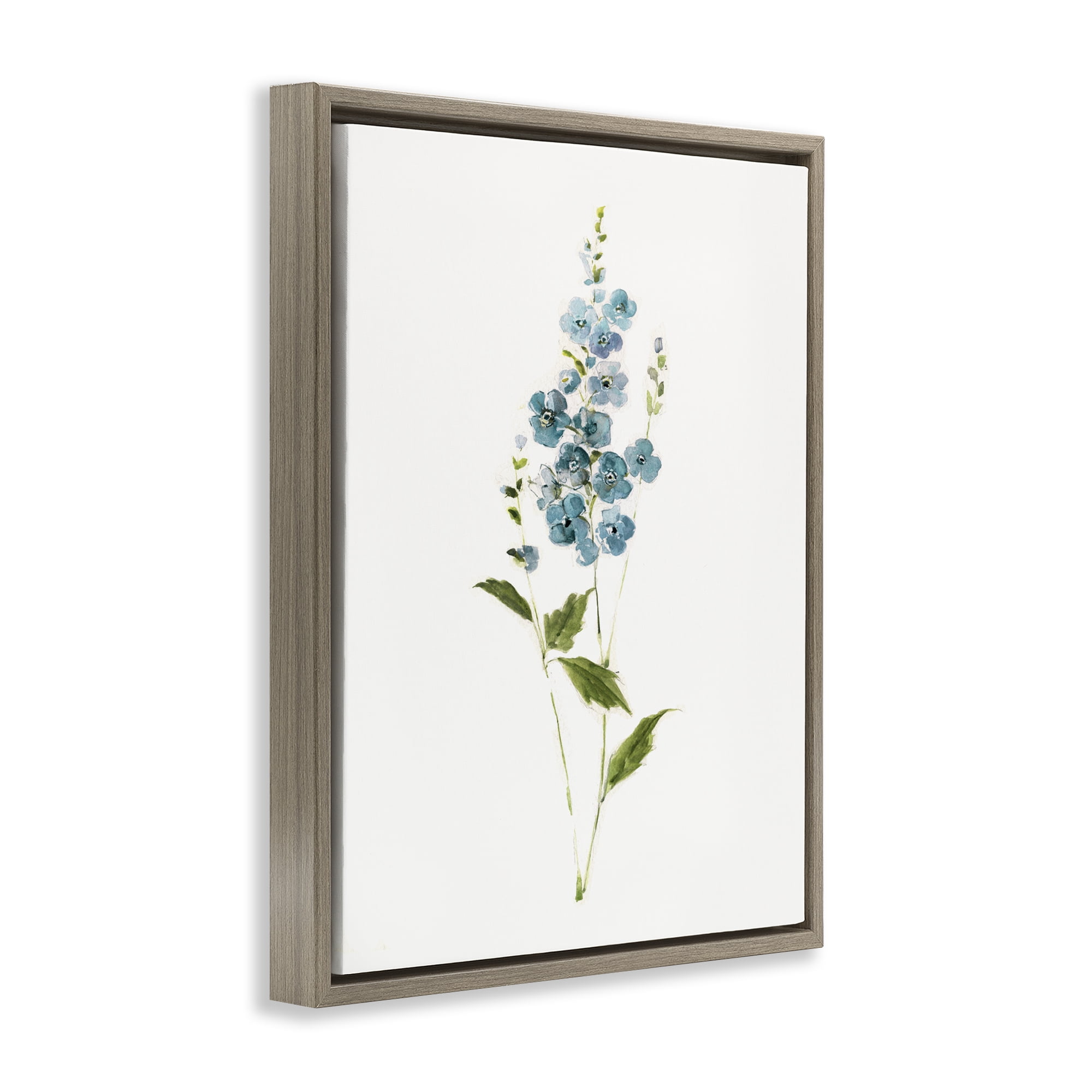 Stupell Industries Delicate Blue Sprigs Brown Framed Floater Canvas Wall Art, design by Sally Swatland