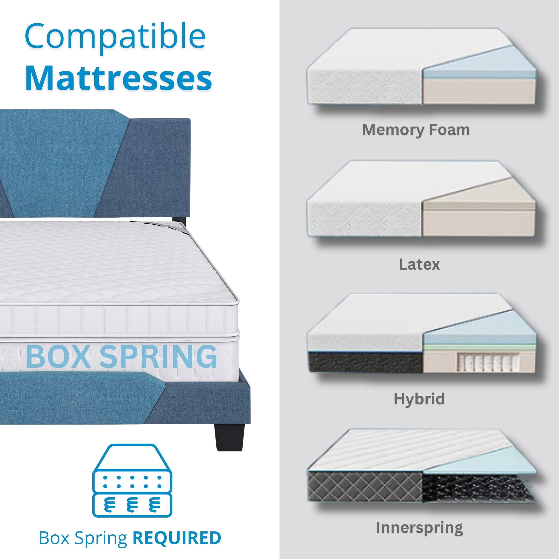Boyd Sleep Tuscany Blue Linen King Size Fully Upholstered Platform Bed Frame with Adjustable Headboard, Qualified Box Spring or Foundation Required for Use