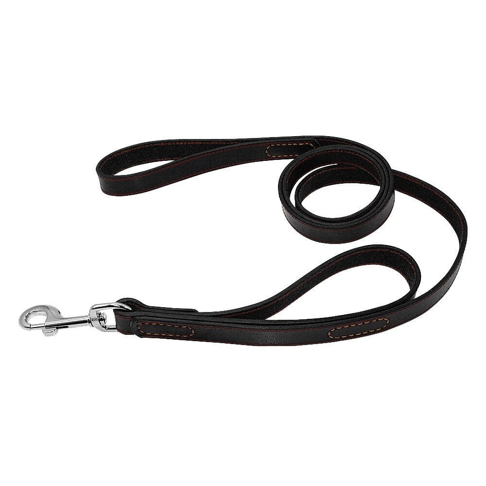 Wide Thick Genuine Leather Dog Leash with Dual Handle Pet Traffic Leashes for Large Dogs