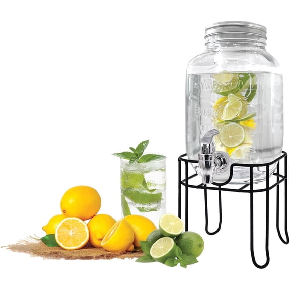 JS Gourmet - Glass Beverage Dispenser with Integrated Infuser, 4 Liter Capacity
