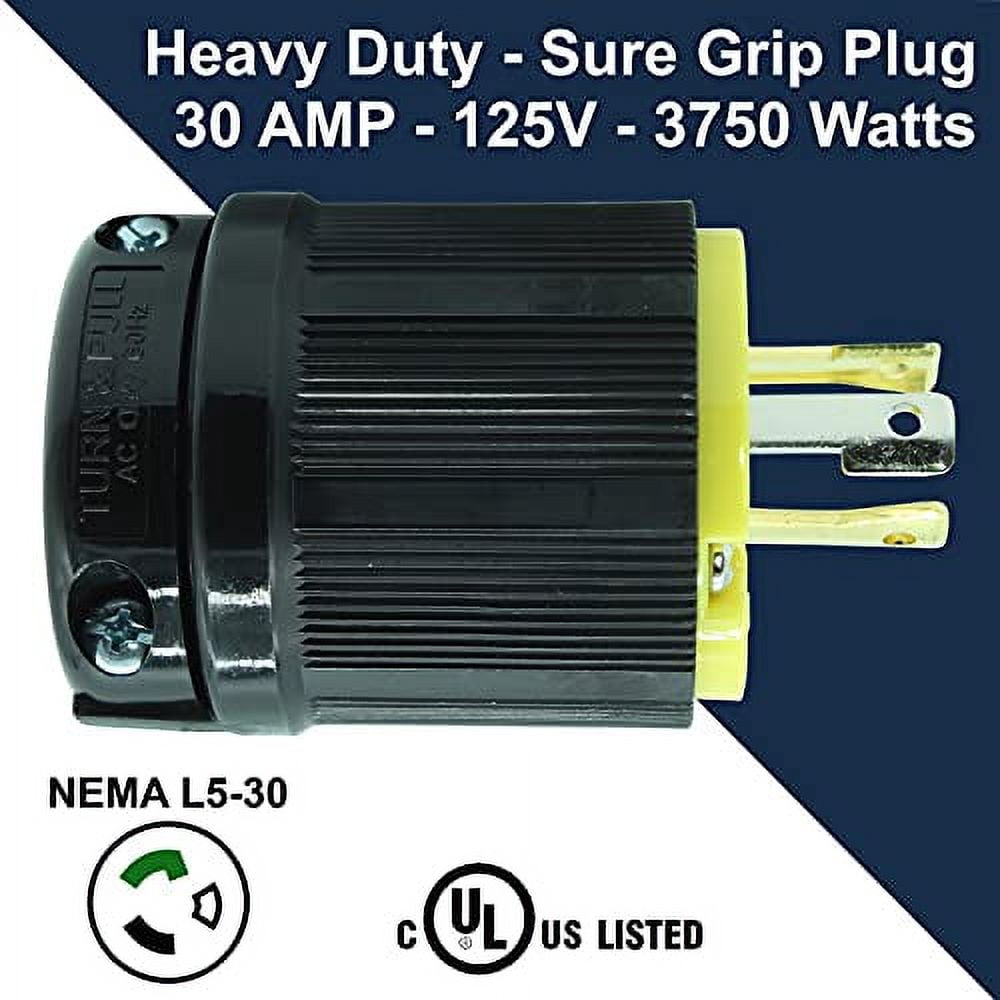 Journeyman-Pro 125 VAC 30AMP to 20 AMP (15AMP) Generator 3way Adapter Cord Electrical Plug