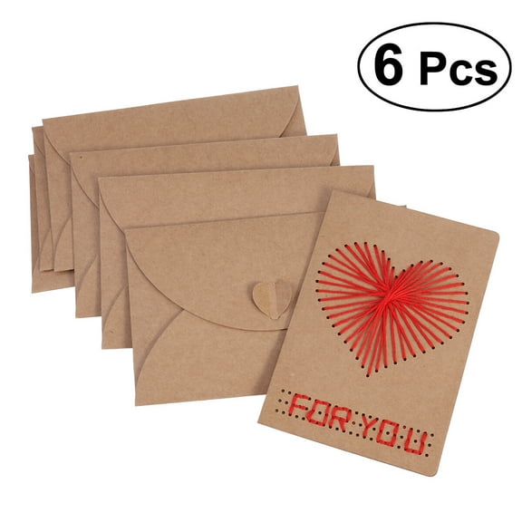 Greeting Cards, 6PCS DIY Handmade Vintage Kraft Heart Greeting Cards with Evelope New Year 2018 Blessing Cards Cross-Stitching Gift Cards for Christmas Bithday Valentine's Day
