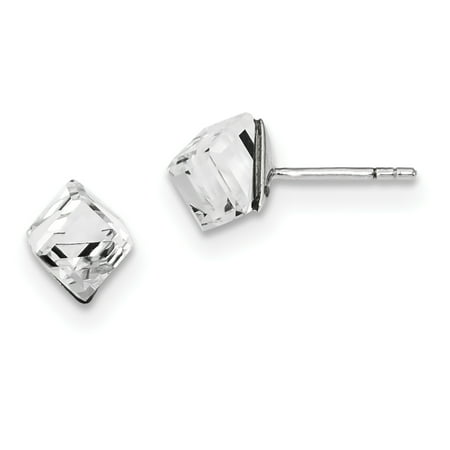 925 Sterling Silver 6mm Crystal Cube Post Stud Ball Button Earrings