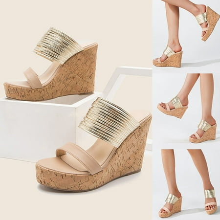 

Hvyes Women Espadrille Wedge Sandals Casual Peep Toe High Wedge Heels Slide Platform Slim Strap Sandals