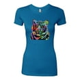 thumbnail image 2 of Cool Rainbow Neon Trippy Jungle Tiger Eyes Animal Lover Womens Slim Fit Junior Tee, Turquoise, 2XL, 2 of 3
