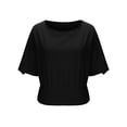 thumbnail image 5 of Stichou Womens Going Out Tops Oversized Casual Short Sleeve Tee Smocked 2026 Summer Fashion Round Neck Solid Loose Fit Oversized Women Tee Black M, 5 of 6