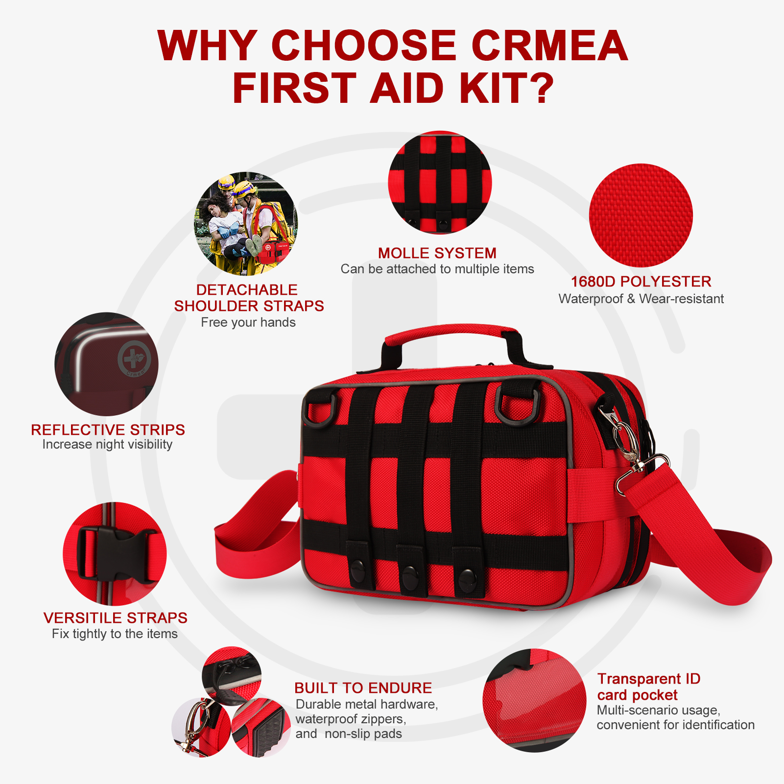 Crmea 516 Piece First Aid Kit for Car, Travel & Home - Large Premium Waterproof Compact Labeled Emergency Kit with Molle Shoulder Strap Backpack for Camping, Hiking & Survival
