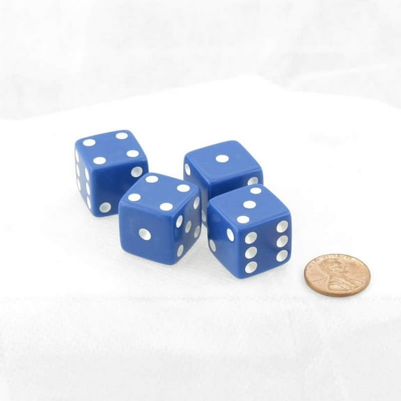 Blue Dice with White Pips Squared Corners 19mm (3/4in) Pack of 4 Wondertrail