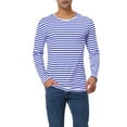 thumbnail image 1 of INSPIRE CHIC T-Shirt pour Homme à Rayures Col Rond Manches Longues Chandail Haut 50 Rayures Bleues, 1 of 7