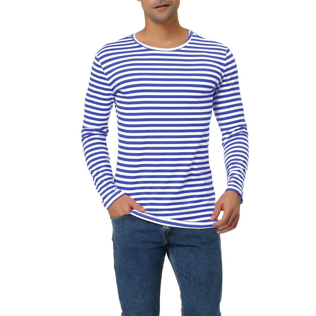 INSPIRE CHIC T-Shirt pour Homme à Rayures Col Rond Manches Longues Chandail Haut 38 Rayure Bleue