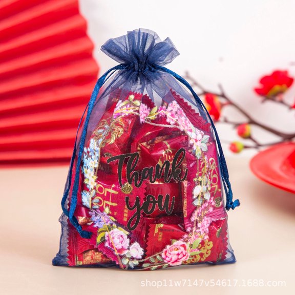 50PCS Thank You Small Organza Bags with Drawstring, 5 x 7 Mesh Wedding Party Favor Tulle Bags for Sachet Candy Soap Makeup Jewelry Present
