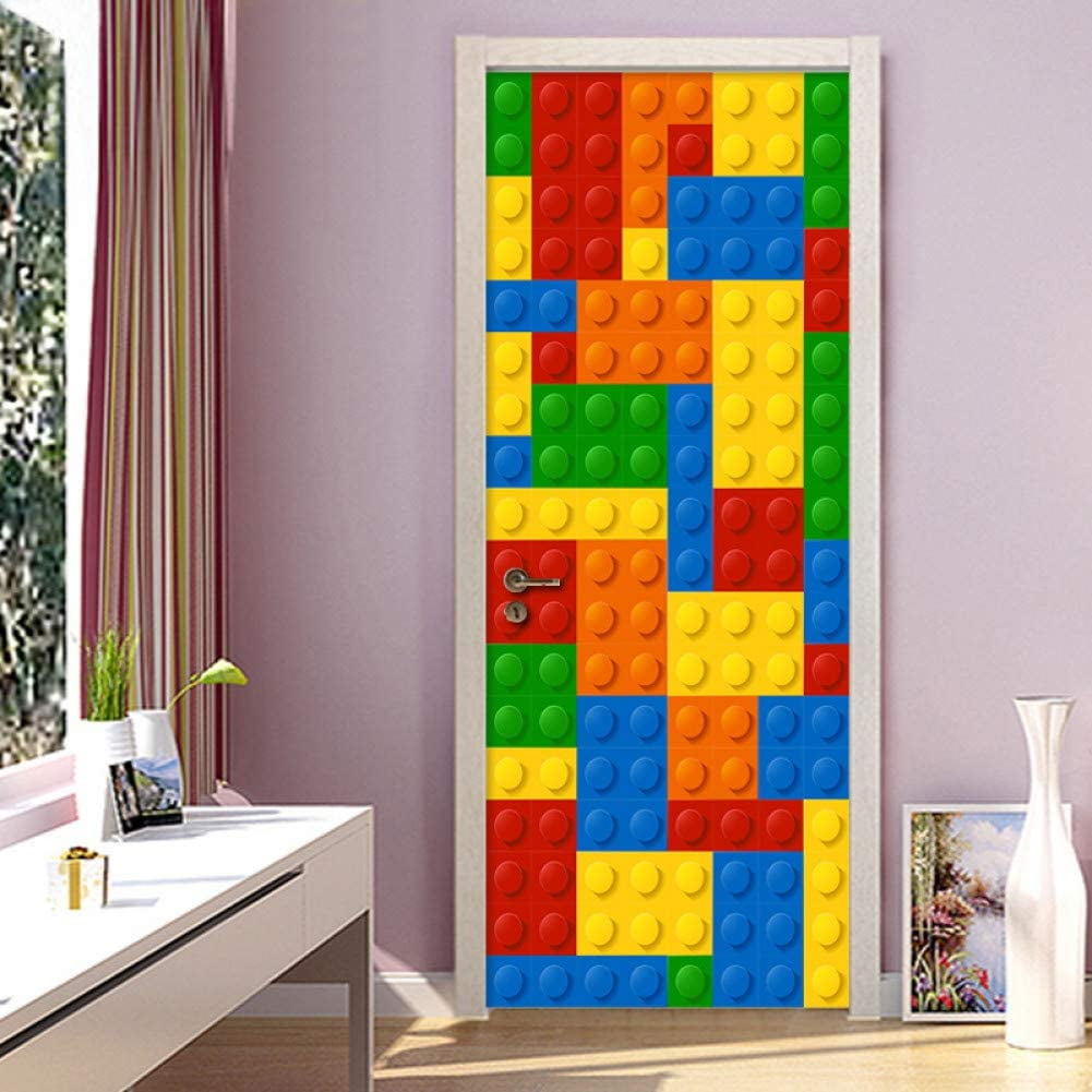 Color Lego Blocks Children Room Bedroom Door Decoration Stickers Creative DIY Self Adhesive Wall Mural Wallpaper for Kids Room Walmart