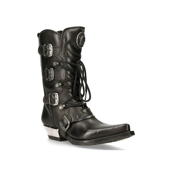 NEW ROCK M-7993-S1 WESTERN COWBOY BOOTS Black Leather Buckle Heavy Biker Shoes 40
