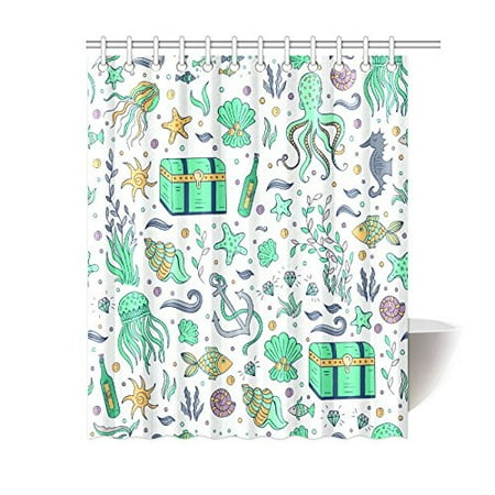 Gckg Summer Ocean Octopus Anchor Fish Shower Curtain Hooks 60x72