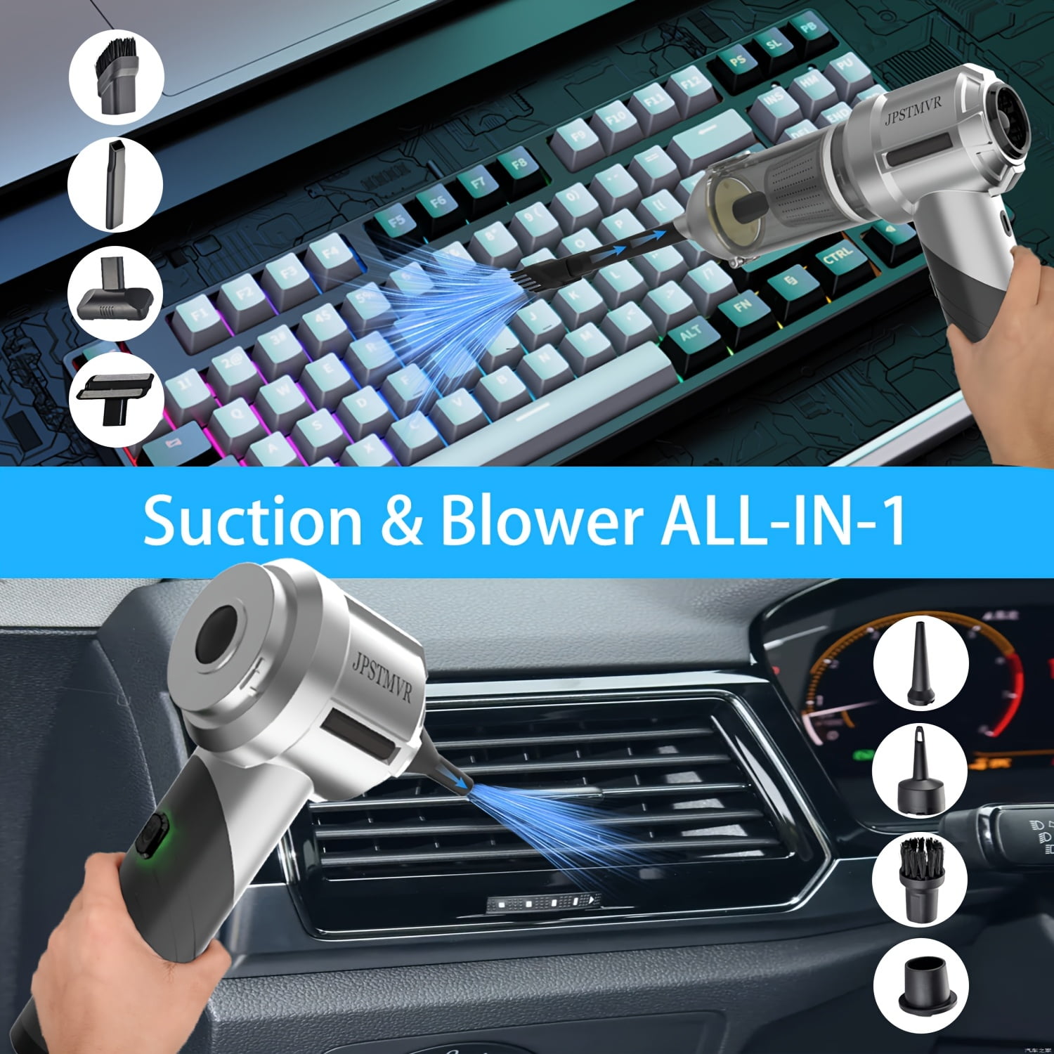 Foldable Vacuum Cleaner Portable Cordless18000PA-Vacuum Cleaner and Dust Blower 3 in 1 Mini Handheld Rechargeable Vacuum with Brushless Motor for Car,Office Pet and Home Cleaning