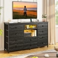 thumbnail image 3 of EnHomee 10 Drawers Dresser for Bedroom 55" Wide Dresser with Mirror & LED Lights & Charging Station Fabric Dressers & Chests of Drawers,Black, 3 of 9