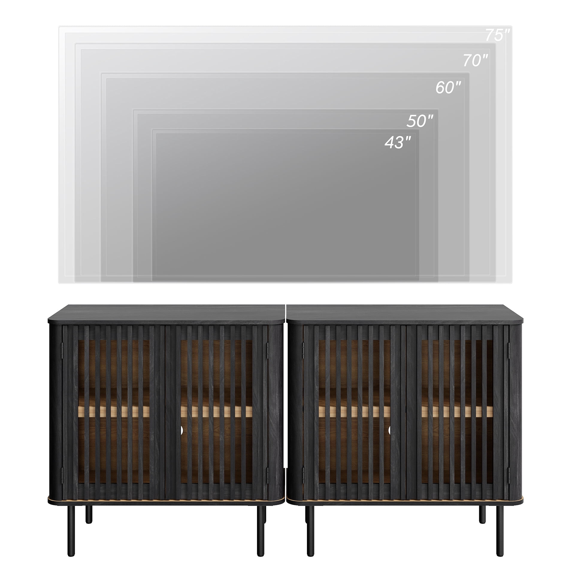 63" TV Stand for TVs up to 75", Mid Century Modern TV Media Console Table with Adjustable Shelf, Black