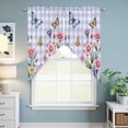 thumbnail image 6 of Swag Valance Curtains for Windows, Pink Flowers Light Filtering Kitchen Curtains with Rod Pocket, Spring Floral Butterfly Leaves Plants Blue Plaid Window Treatment Valances, 36x63 - 2 PCS, 6 of 9
