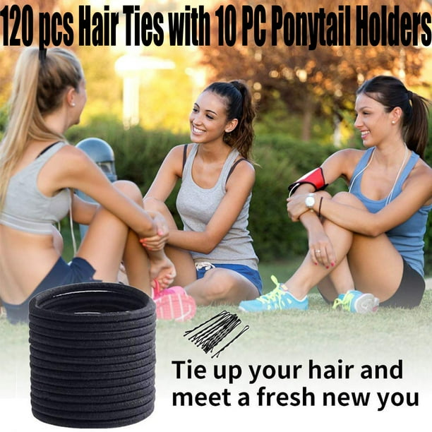 Pinzas para el cabello para mujeres, pinzas para peinar, pinzas para el cabello para niñas, bandas elásticas negras para el cabello, 120 piezas, cintas para el cabello para cabello grueso y rizado, si