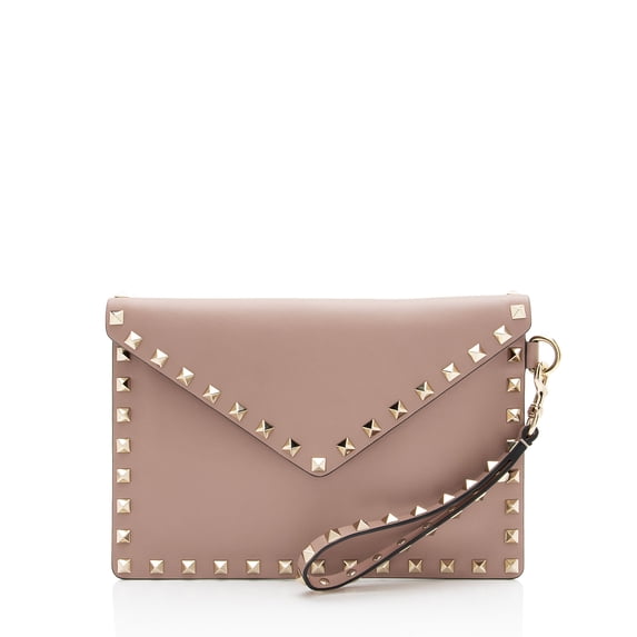 Pre-Owned Valentino Leather Rockstud V-Flap Wristlet