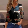 thumbnail image 2 of Women's 250th Anniversary USA Shirt Patriotic American Flag Print V-Neck Button 3/4 Sleeve T-Shirt, 2 of 6