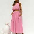 thumbnail image 6 of Women Sexy 2 Piece Outfits Dress One Shoulder Sleeveless Crop Top with Loose Pockets Pleated Skirt Dresses Set, 6 of 7