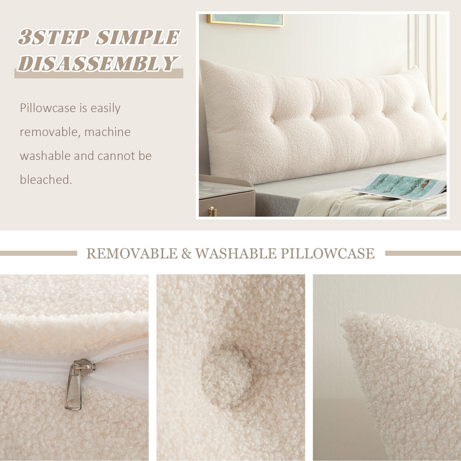 ANMINY Headboard Pillow, Teddy Velvet Fabric, Bed Rest Reading Pillow, Removable & Washable Cover, Daybed Wedge Pillow for Twin Beds