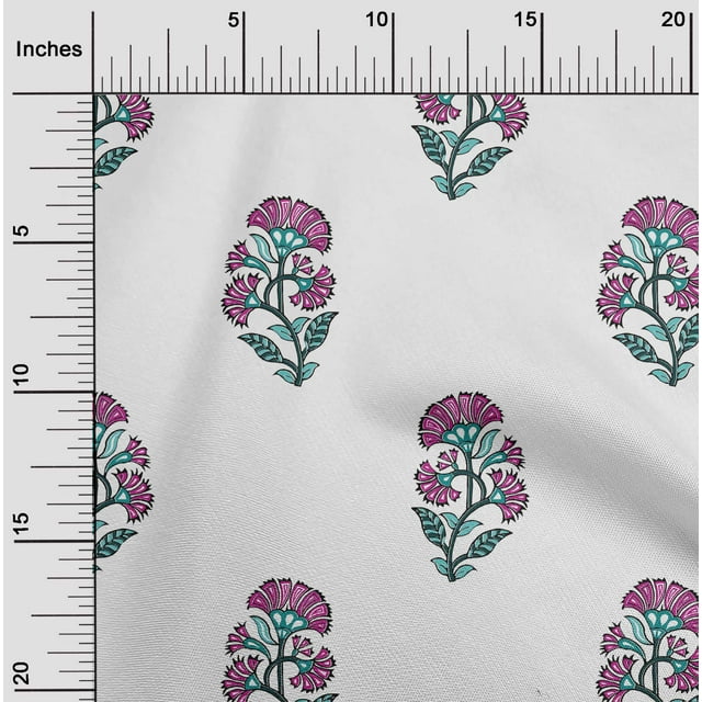 oneOone Cotton Silk White Fabric Floral Block Craft Projects Decor Fabric Print By The Yard 42 Inches Wide