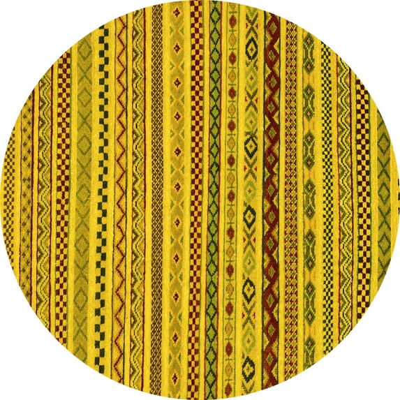 Ahgly Company Indoor Round Abstract Yellow Modern Area Rugs, 5' Round