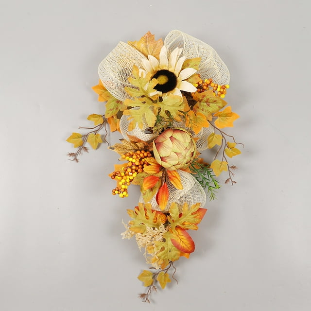 Corona Decorativa de Girasoles Otoñales, con Enredaderas, Árbol Invertido y Flores Artificiales | Plástico Multicolor, 50 Cm | Decoración para Halloween, Navidad y Fiestas - 1 Unidad