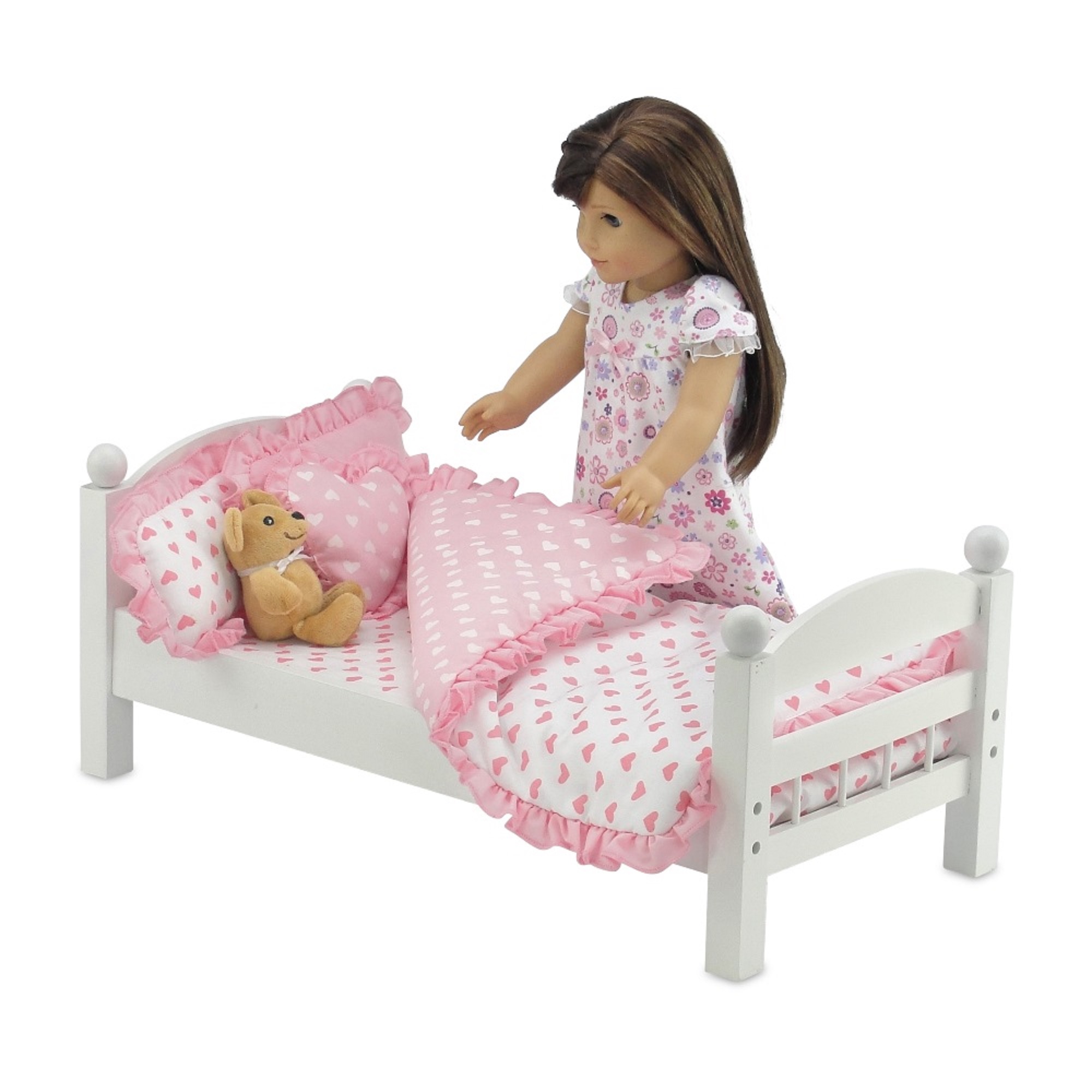 Emily Rose 18 Inch Doll Accessories | Reversible Pink Ruffled 5 Piece Doll Bedding Set | Fits 18" Doll Beds - image 5 of 7