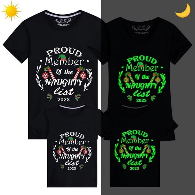 Camisetas navideñas a juego para la familia, diseño exclusivo, lista traviesa luminosa