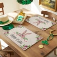 thumbnail image 3 of Bunny Ears Happy Easter Placemats Set of 2, Pink Bow Rabbit Floral Table Mats Washable Heat-Insulation Non-Slip Place Mats for Kitchen Dinner Table Indoor Outdoor Decor,13x19 Inch Linen, 3 of 9