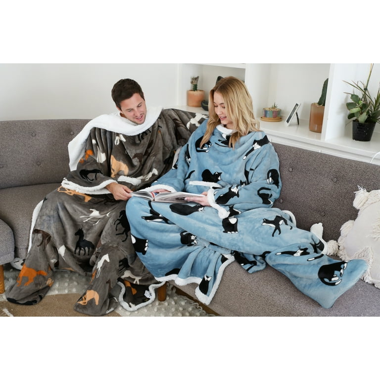 Catalonia Wearable Fleece Throws Blanket with Sleeves and Pocket