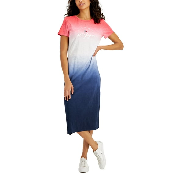 Tommy Hilfiger Womens Cotton Dip Dyed Midi T-Shirt Dress Rosette S