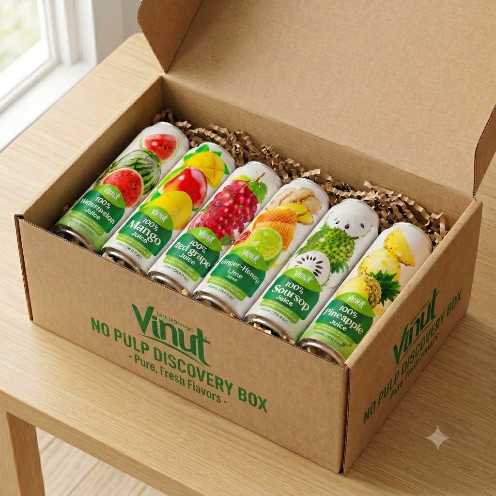 Vinut Discovery Box No-Pulp: Soursop, Red Grape, Ginger-Honey-Lime, Mango, Passionfruit, Watermelon