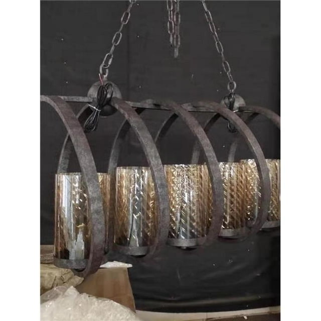 AFD Home 12018407 Metal & Glass 5 Light Chandelier, Rustic